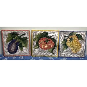 Set Of 3 Vintage Pier 1 Imports Fruit Themed Ceramic Mosaic Kitchen Wall Hanging